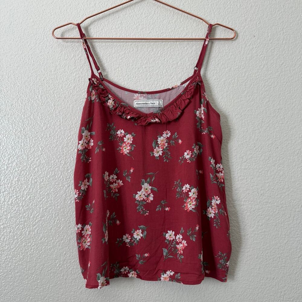 Abercrombie & Fitch red floral print ruffle tank top